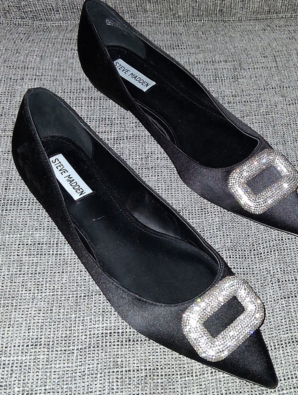 Steve Madden Black Pointed Flats with Crystal Buckle